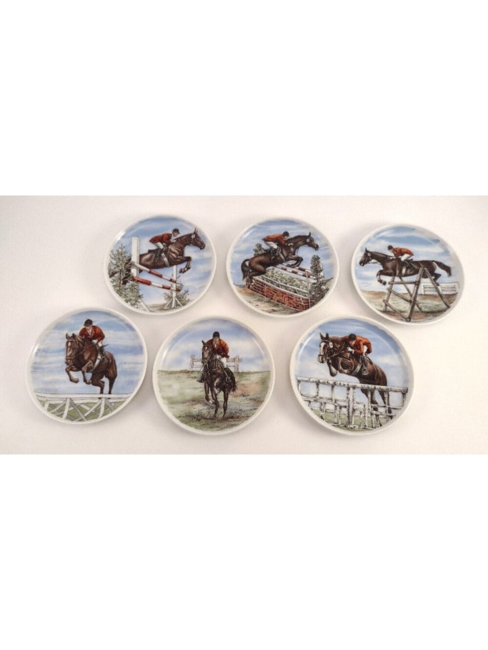 Vtg Kaiser W Germany Horse Jockey Equestrian Coaster Plates Small Set Of 6